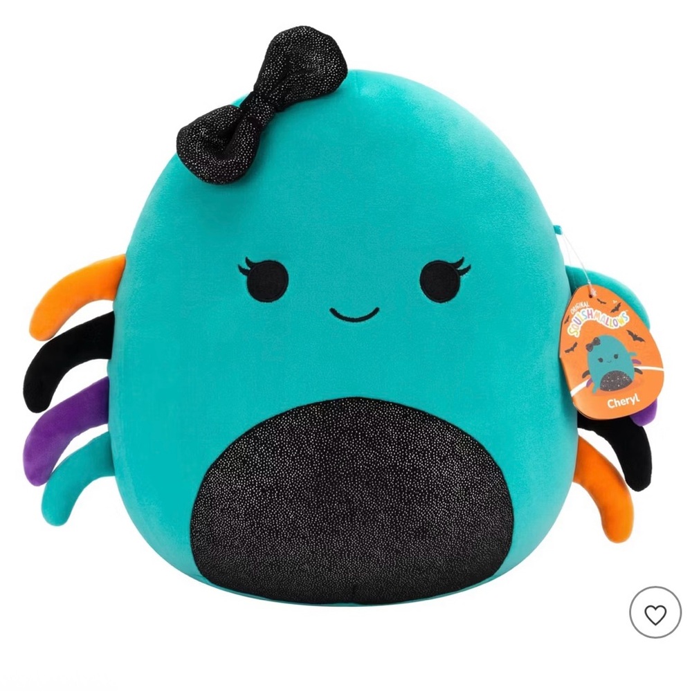 Squishmallows Cherl Teal & Black Spider 12” w/   Sparkle Belly &  Bow  Plush Toy